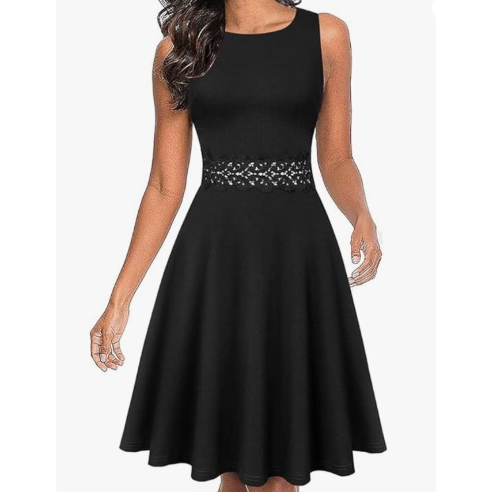 Homeyee Black Fit and Flare Lace Detail Dress Womens Size 4 (S) Stretch LBD